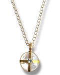 Mother Of Pearl Necklace - Blue Topaz Cross