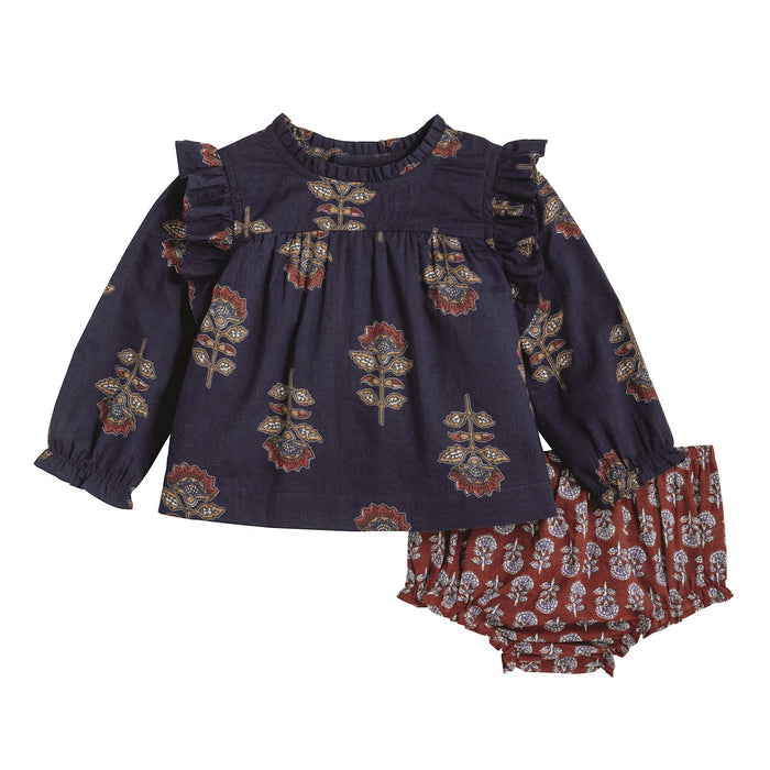 Mudpie- Navy Floral Pinafore Set #11910025