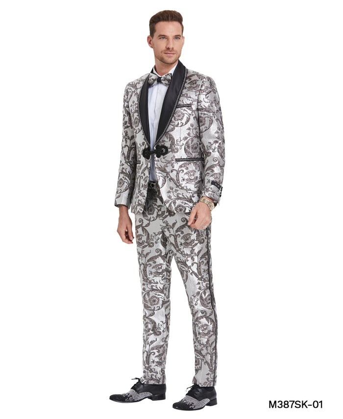 Multi Silver Shawl Collar Paisley Mens-suit - Giorgio's Menswear