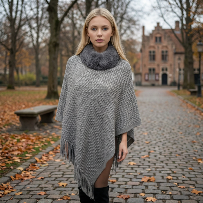 Musala - Knitted Silver Thread Poncho - Grey