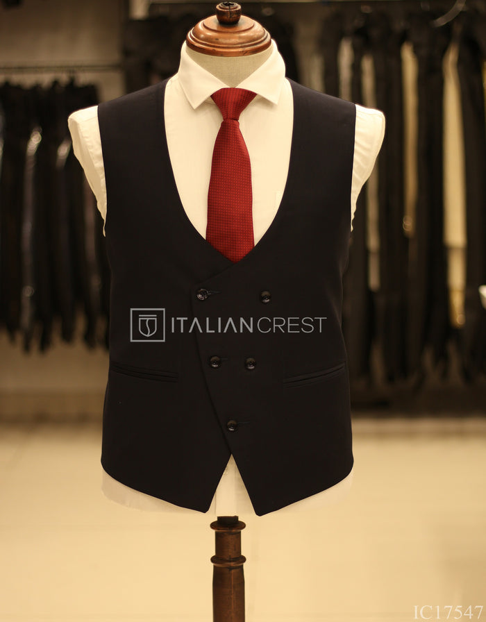 Navy Blue 3-Piece Peak Lapel Suit