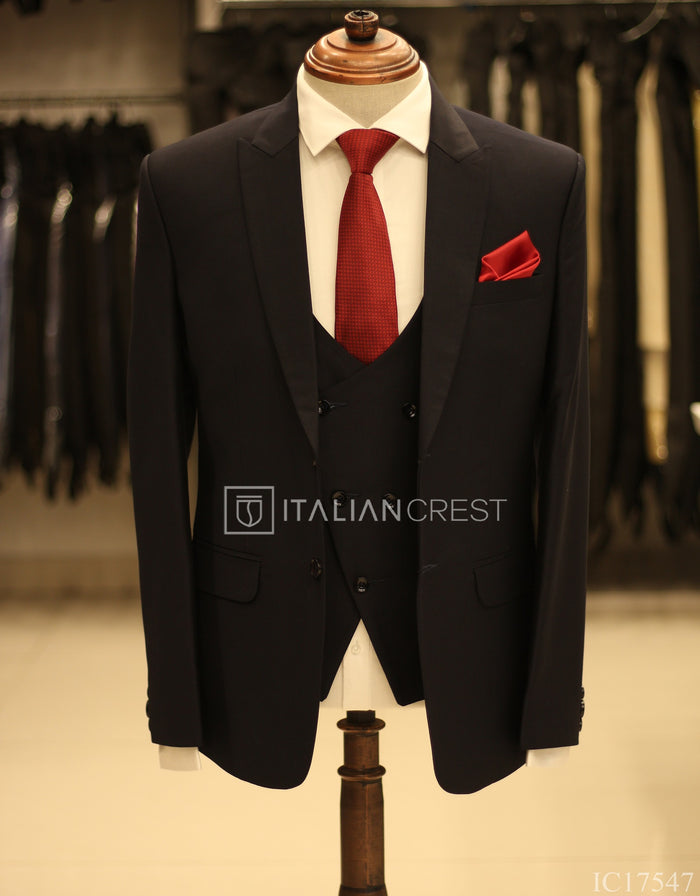 Navy Blue 3-Piece Peak Lapel Suit