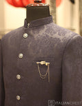 Navy Blue Jacquard Jodhpuri Suit
