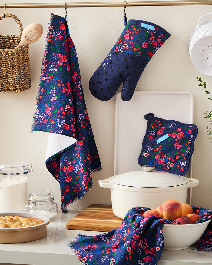 Navy Field Flowers Kitchen Set