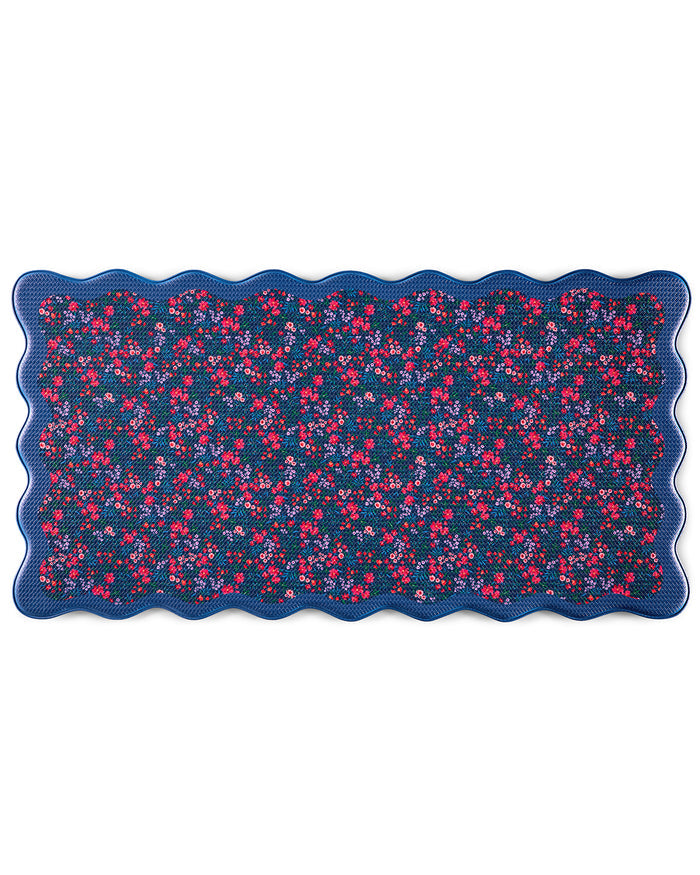 Navy Field Flowers Scallop Edge Kitchen Mat