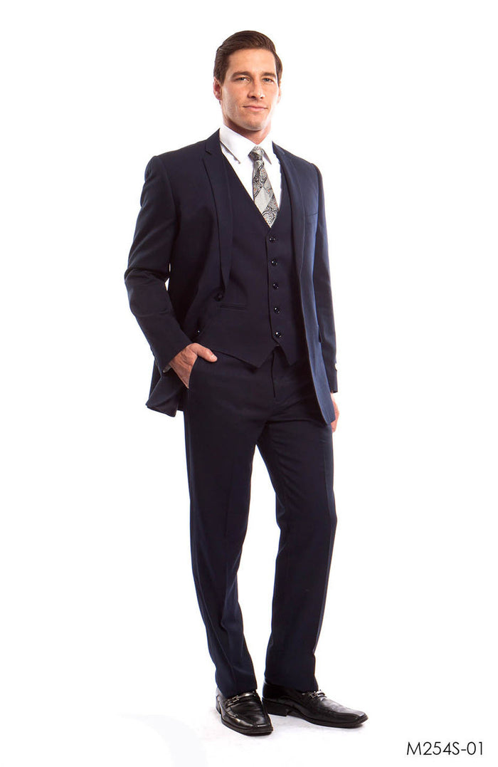 Navy Solid 3-PC Slim Fit Suits For Men - Giorgio's Menswear