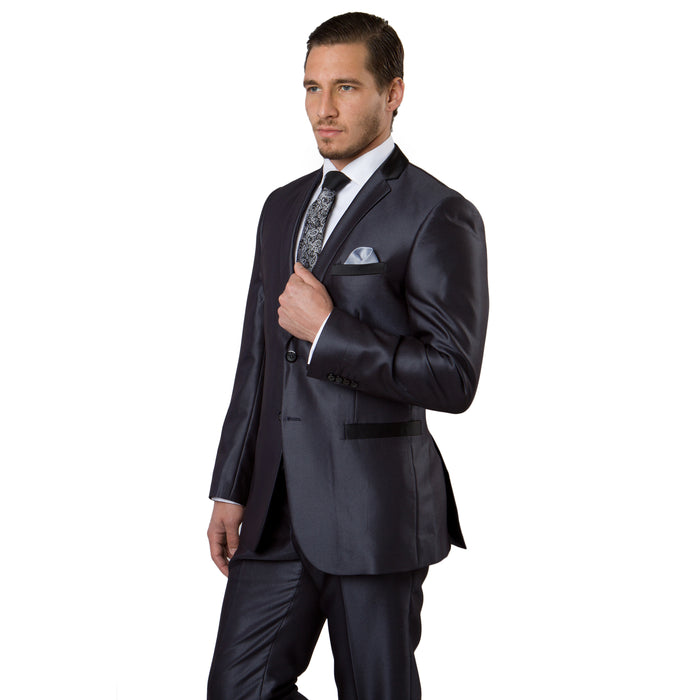 Navy Tone on Tone Shiny 2-PC Slim Fit Suits For Men - Giorgio's Menswear