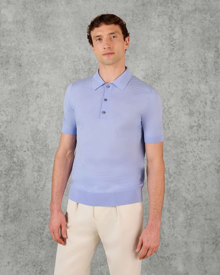 Noel Merino Wool Textured Polo Shirt Light Blue