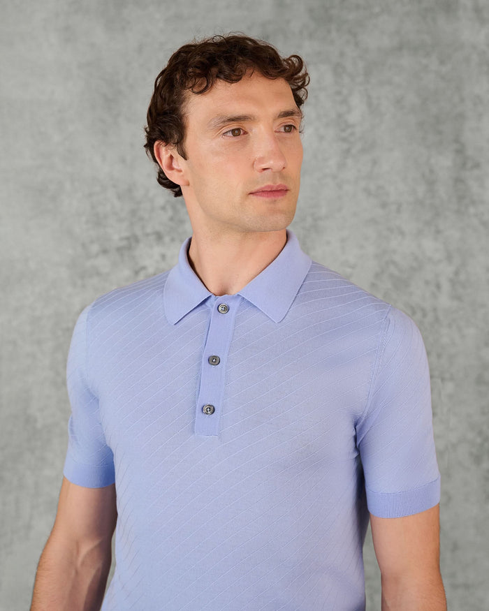 Noel Merino Wool Textured Polo Shirt Light Blue