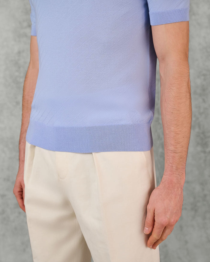 Noel Merino Wool Textured Polo Shirt Light Blue