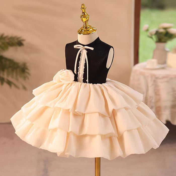 O-Neck 3D Flowers Girl Dress With Bow Sleeveless J803