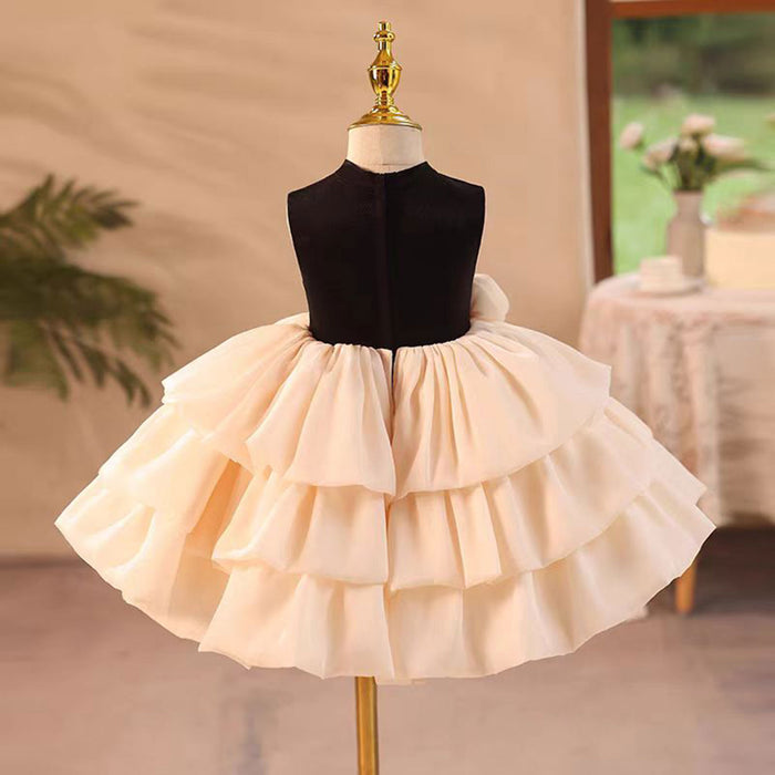 O-Neck 3D Flowers Girl Dress With Bow Sleeveless J803