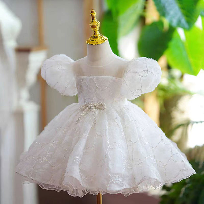 O-Neck Embroidered Lace Baby Girl Dress With Pearls J809