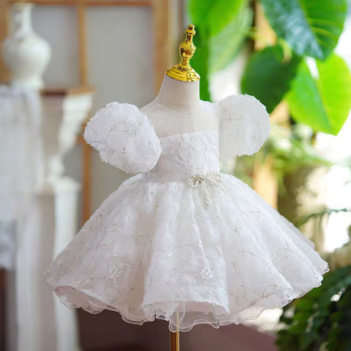O-Neck Embroidered Lace Baby Girl Dress With Pearls J809