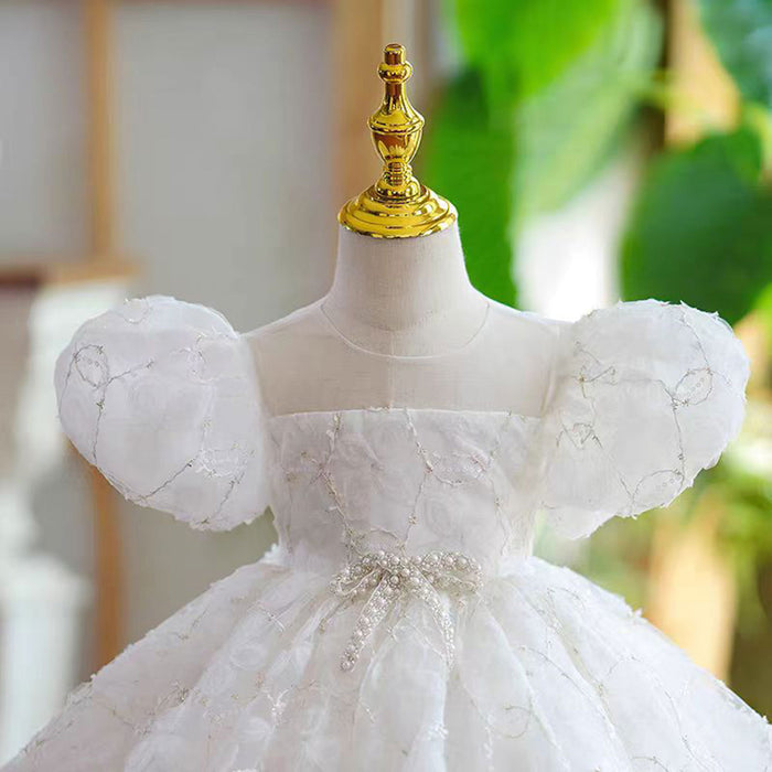 O-Neck Embroidered Lace Baby Girl Dress With Pearls J809