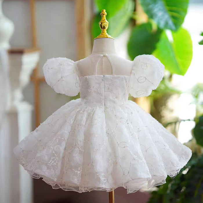O-Neck Embroidered Lace Baby Girl Dress With Pearls J809