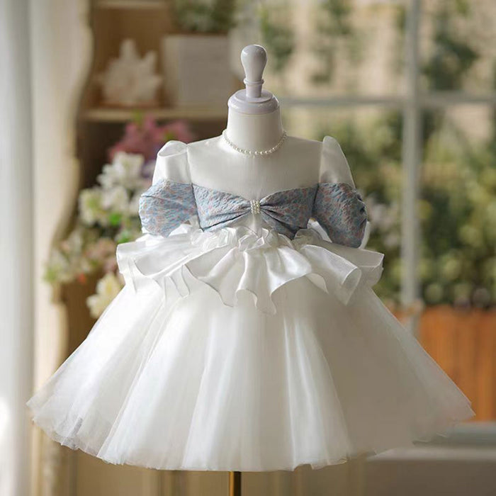 O-Neck Off-Shoulder designed Tulle Flower Girl Dress Pearls J800