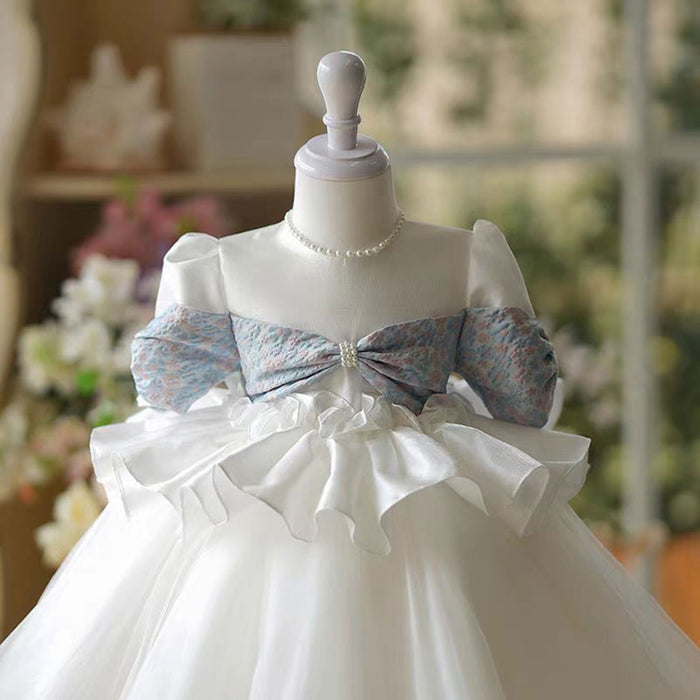 O-Neck Off-Shoulder designed Tulle Flower Girl Dress Pearls J800