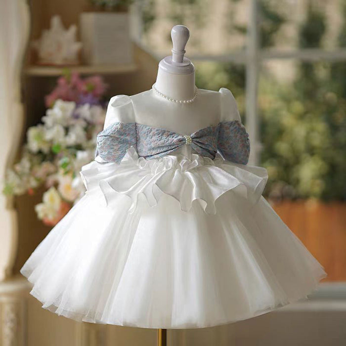 O-Neck Off-Shoulder designed Tulle Flower Girl Dress Pearls J800