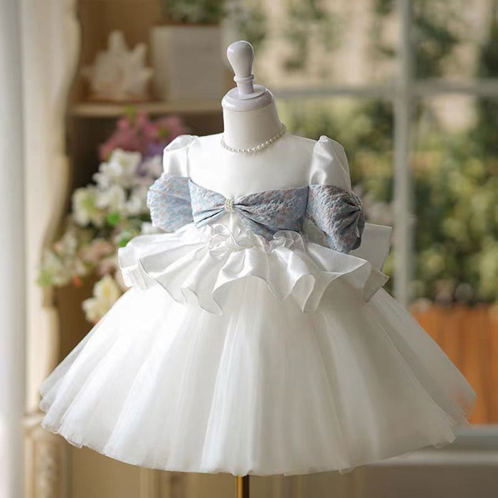 O-Neck Off-Shoulder designed Tulle Flower Girl Dress Pearls J800