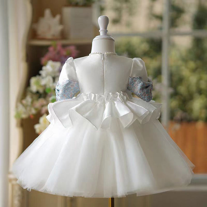 O-Neck Off-Shoulder designed Tulle Flower Girl Dress Pearls J800
