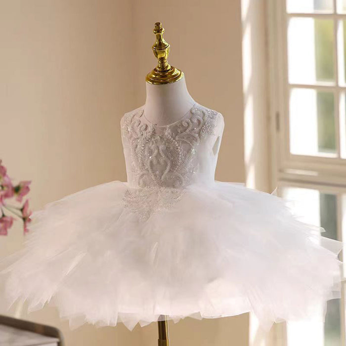 O-Neckline Tulle Flower Girl Dress With Veil Sleeveless J856