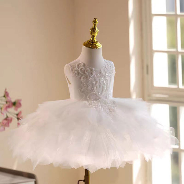 O-Neckline Tulle Flower Girl Dress With Veil Sleeveless J856