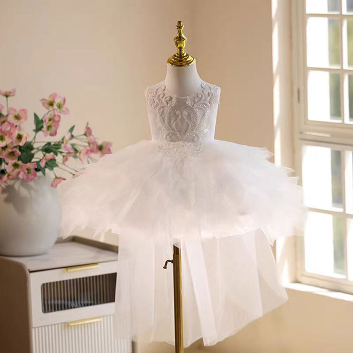 O-Neckline Tulle Flower Girl Dress With Veil Sleeveless J856