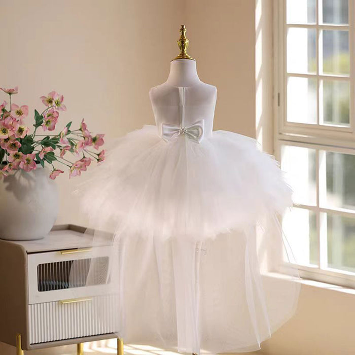 O-Neckline Tulle Flower Girl Dress With Veil Sleeveless J856