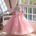 Off-Shoulder Applique Tulle Flower Girl Dress Princess D048