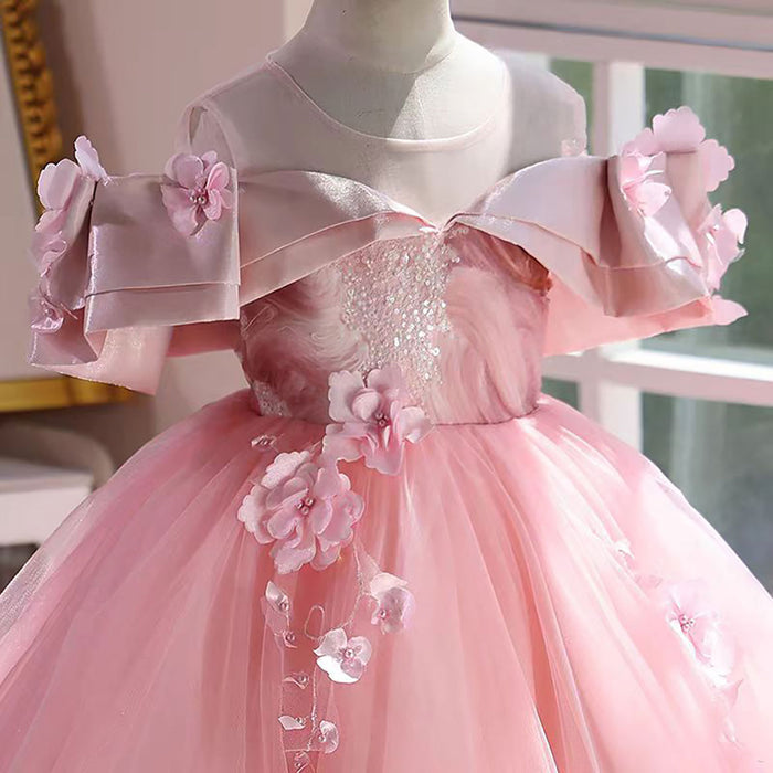 Off-Shoulder Applique Tulle Flower Girl Dress Princess D048