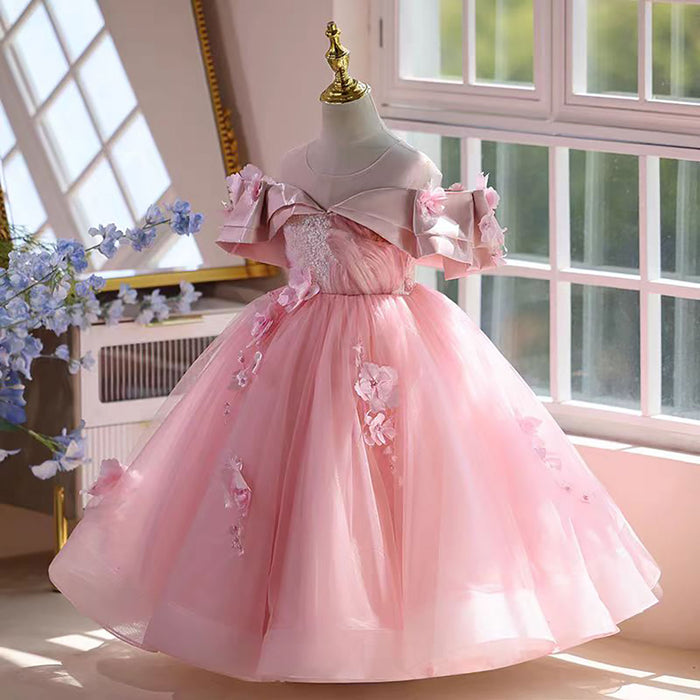 Off-Shoulder Applique Tulle Flower Girl Dress Princess D048