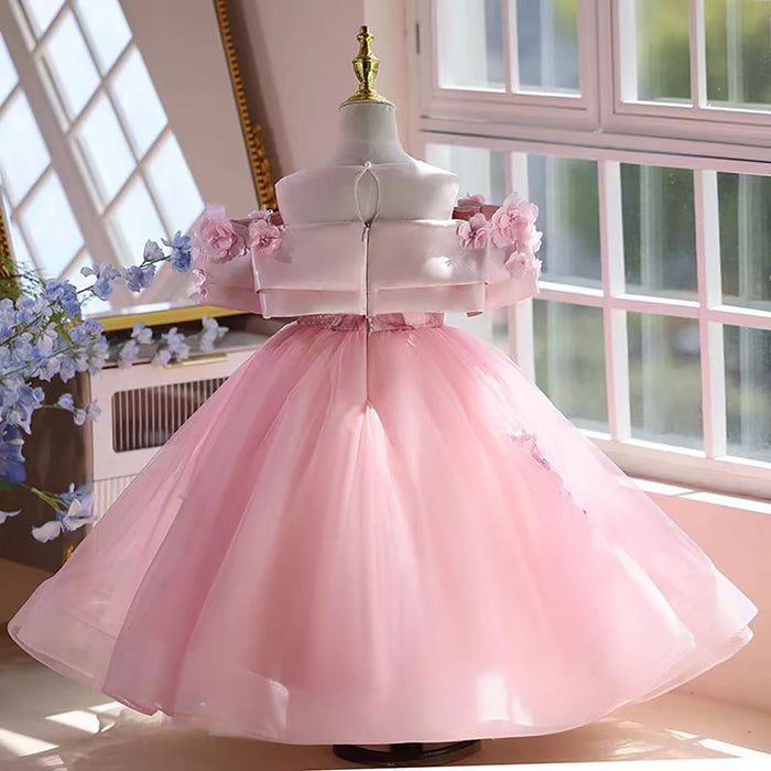 Off-Shoulder Applique Tulle Flower Girl Dress Princess D048