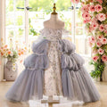 Off Shoulder Luxury Pearled Ruffle Flower Girl Princess Dress D073