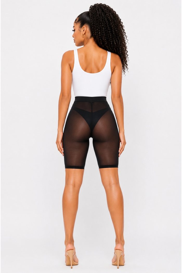 On One – Stretch Mesh Biker Shorts with Sheer Detail