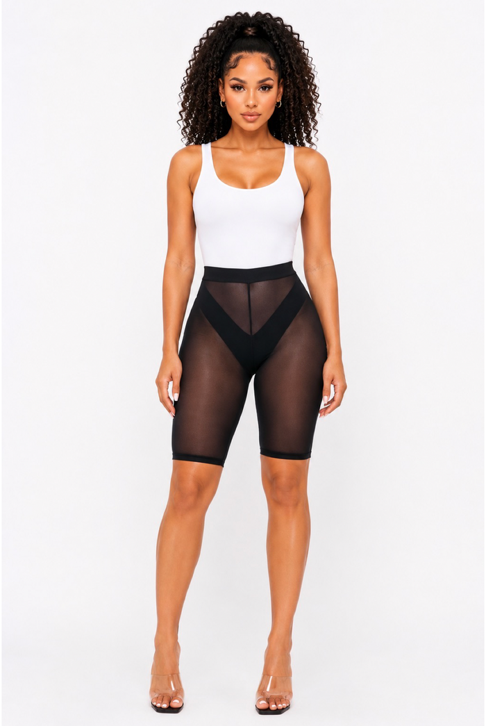On One – Stretch Mesh Biker Shorts with Sheer Detail
