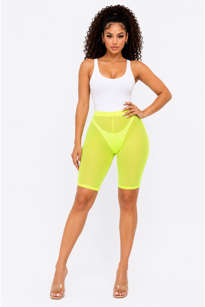 On One – Stretch Mesh Biker Shorts with Sheer Detail