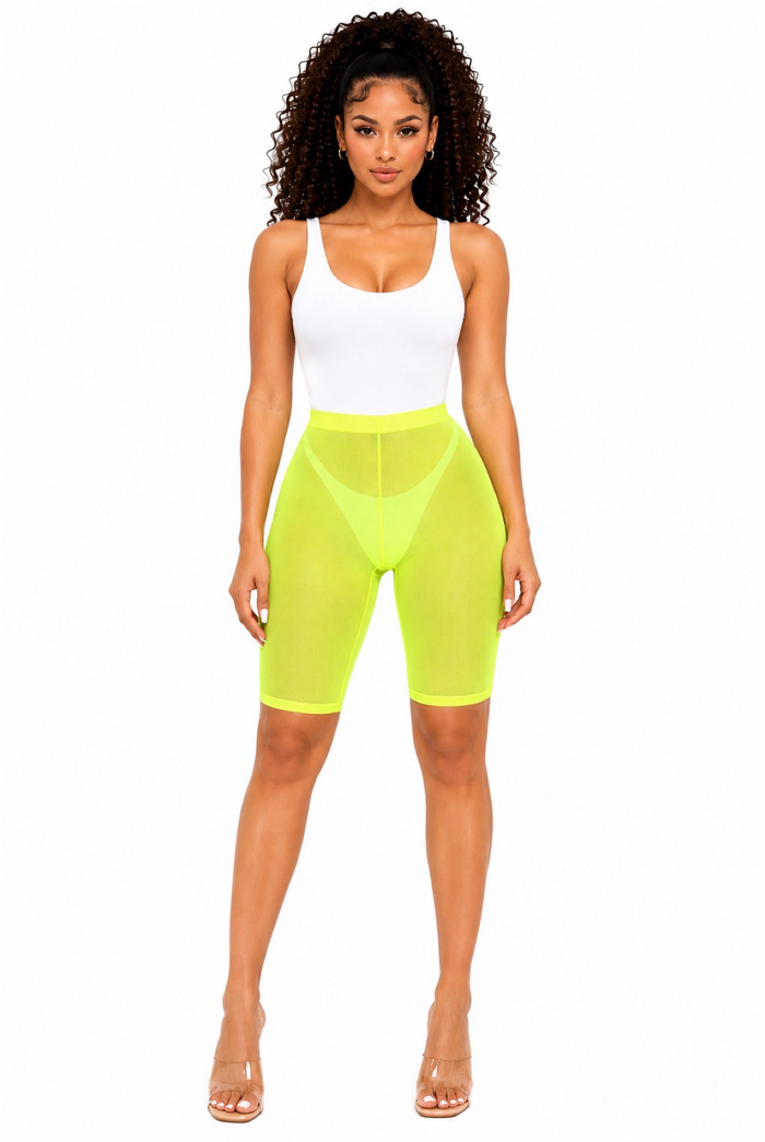 On One – Stretch Mesh Biker Shorts with Sheer Detail