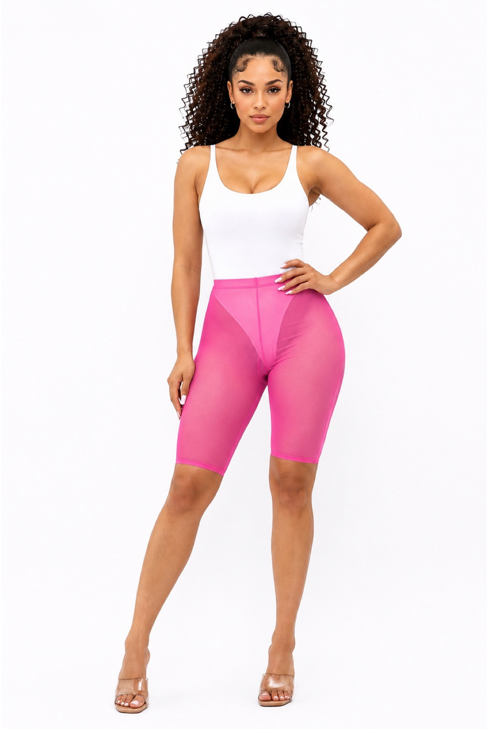 On One – Stretch Mesh Biker Shorts with Sheer Detail