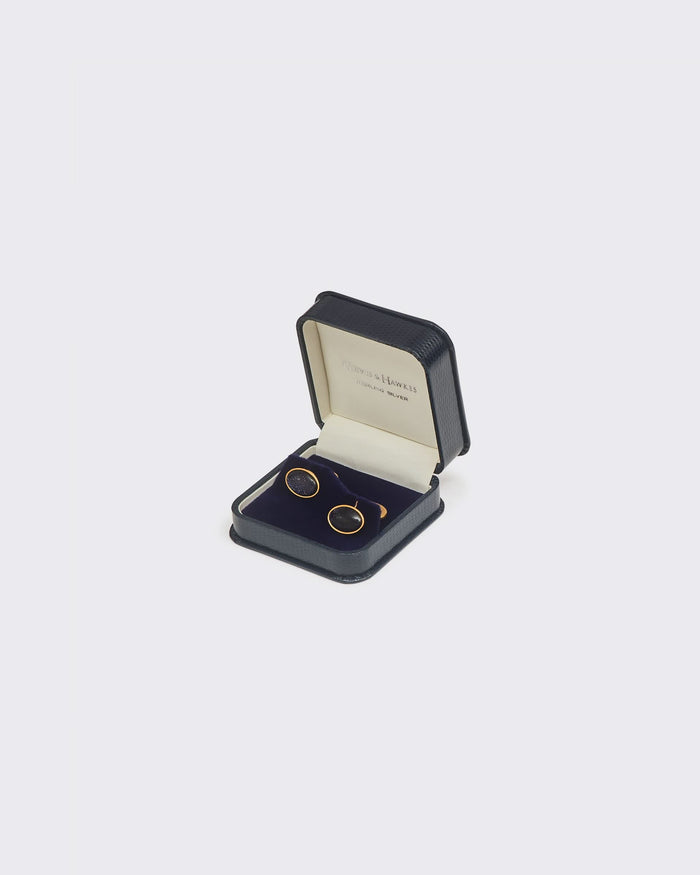 Ouless Cufflink Oval Enamel Blue Goldstone