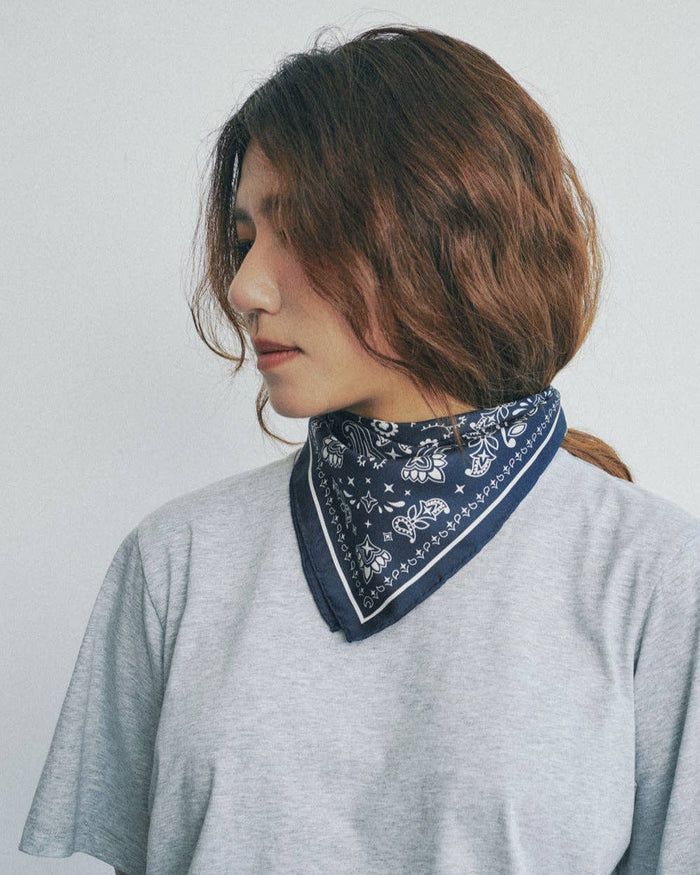Paisley Silk Bandana Scarf - Midnight Blue