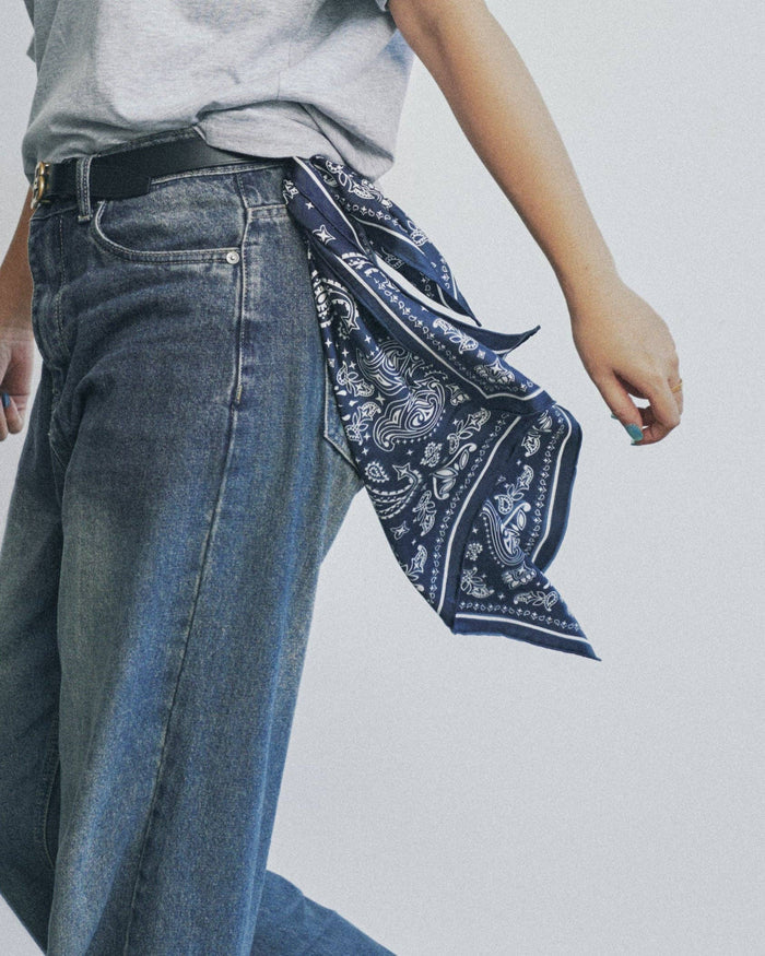 Paisley Silk Bandana Scarf - Midnight Blue