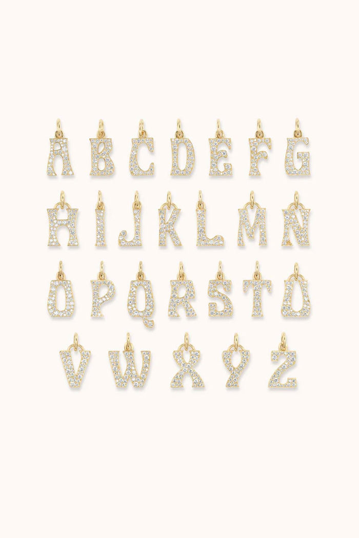 Pave Alphabet Letter Charm - Diamonds Yellow Gold