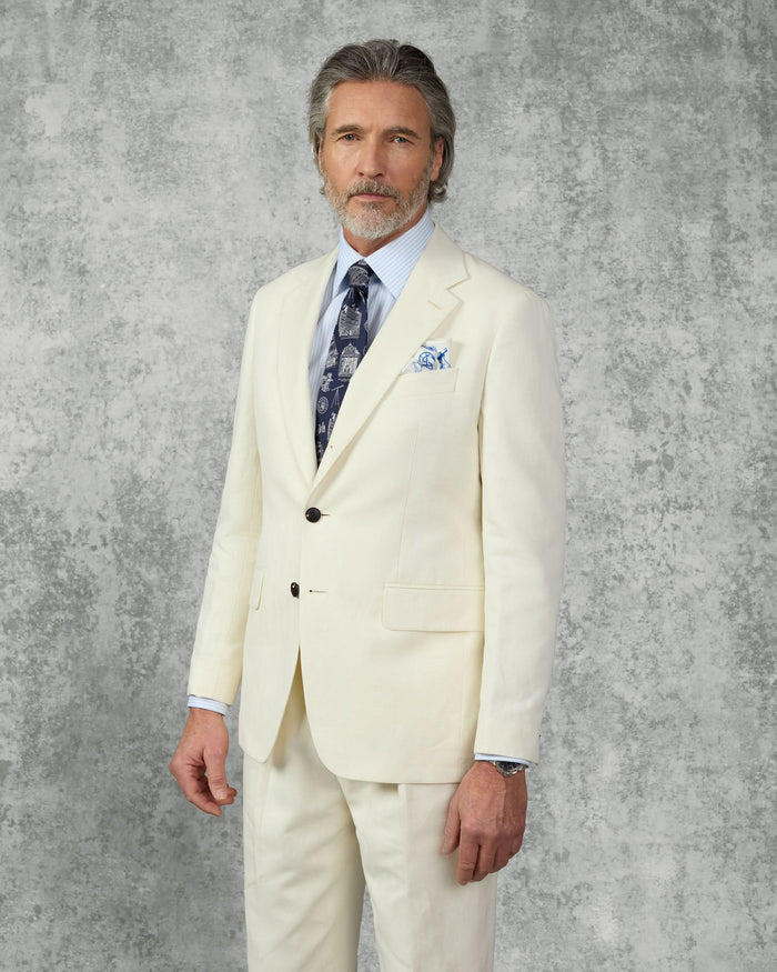 Pearce Cotton Linen Herringbone Suit Jacket White