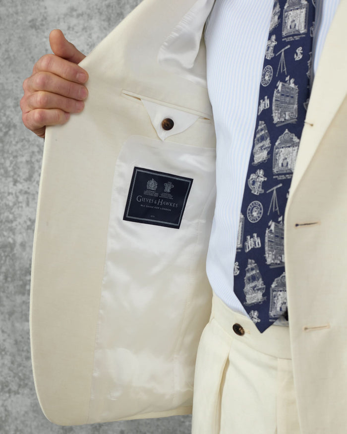 Pearce Cotton Linen Herringbone Suit Jacket White
