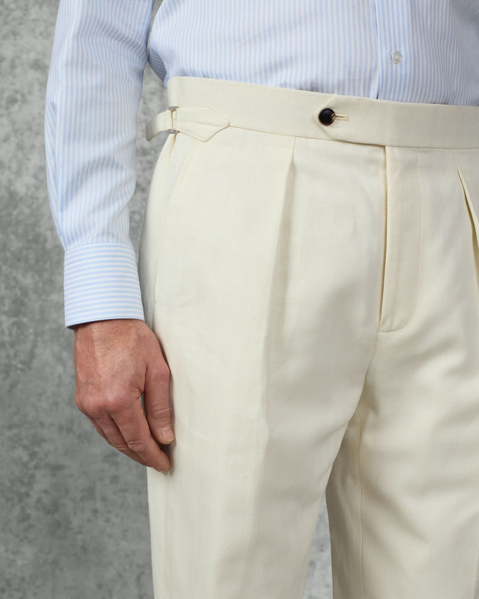 Pearce Cotton Linen Herringbone Suit Trouser White