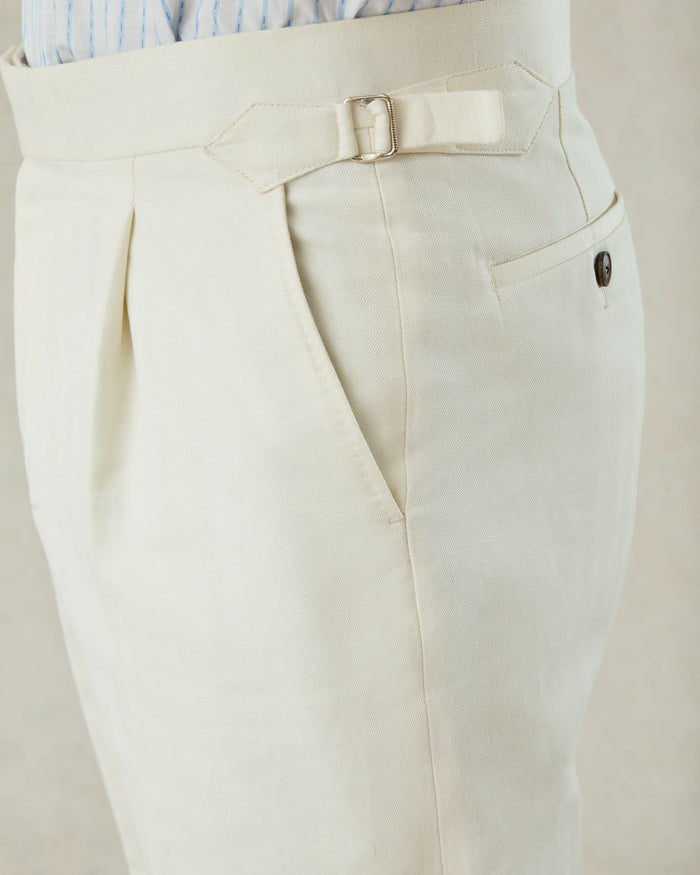 Pearce Cotton Linen Herringbone Suit Trouser White