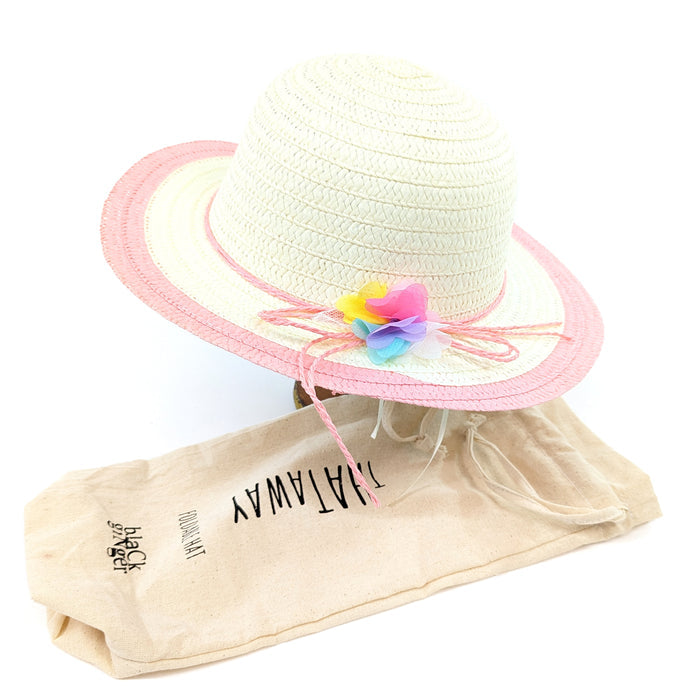 Pink Childrens Multicoloured Flower Foldable Hat (54cm)