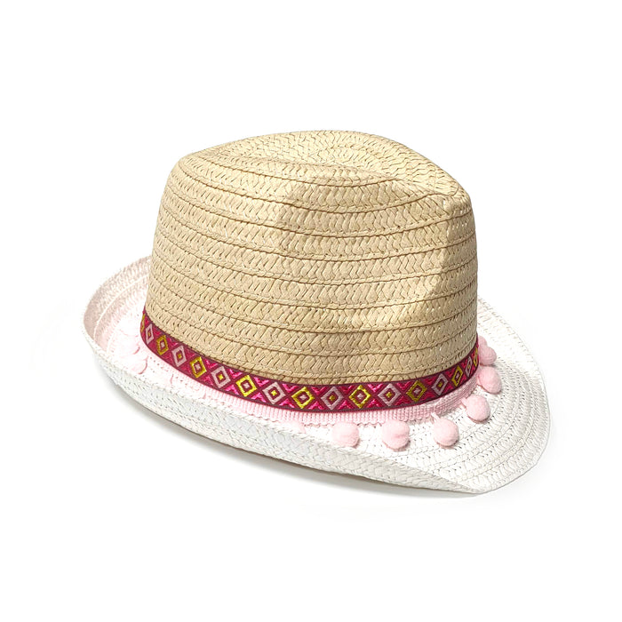 Pink Childrens PomPom and Band Detail Foldable Hat (54cm)