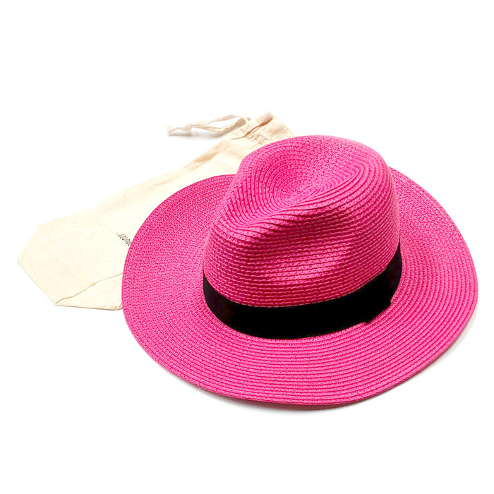 Pink Folding Travel Panama Sun Hat (57cm)